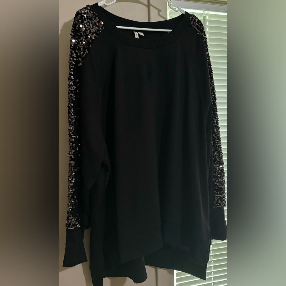 Maurices Black Sweater with Sequin Sleeves